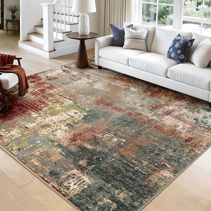RELEANY Washable Square 9'x9' Area Rug for Living Room Rustic Brown | carpet for bedroom, kitchen, office, hallway and entryway, printed pattern, non-slip, soft, stain-resistant, easy to clean