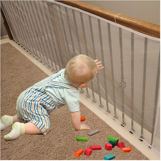 Banister Guard for Baby, Balcony Netting for Pets, 15ft x 3ft, Baby Safety Stairs Rail Net Provides Your Baby with a Environment, Baby Stair Net Fit for Child, Small Pet, Toy - White