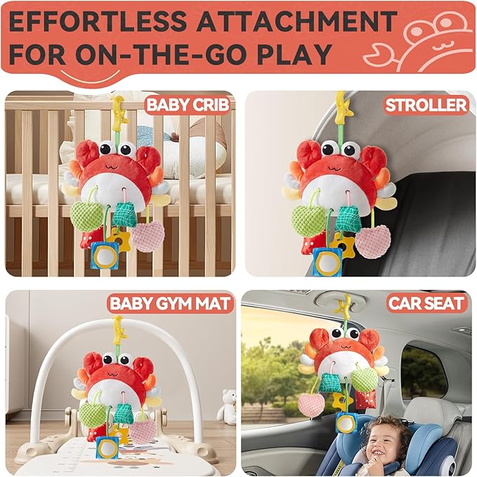 Choco Bear Baby Car Seat Toy, Baby Toys 0-6 Months 0-3-6-12 Months Newborn Toys,Infant Sensory Toy with Rattles & Mirror,Stroller Toys Hanging Toy for Crib, Babies CarSeat Toy,Gift for Baby Boy Girl