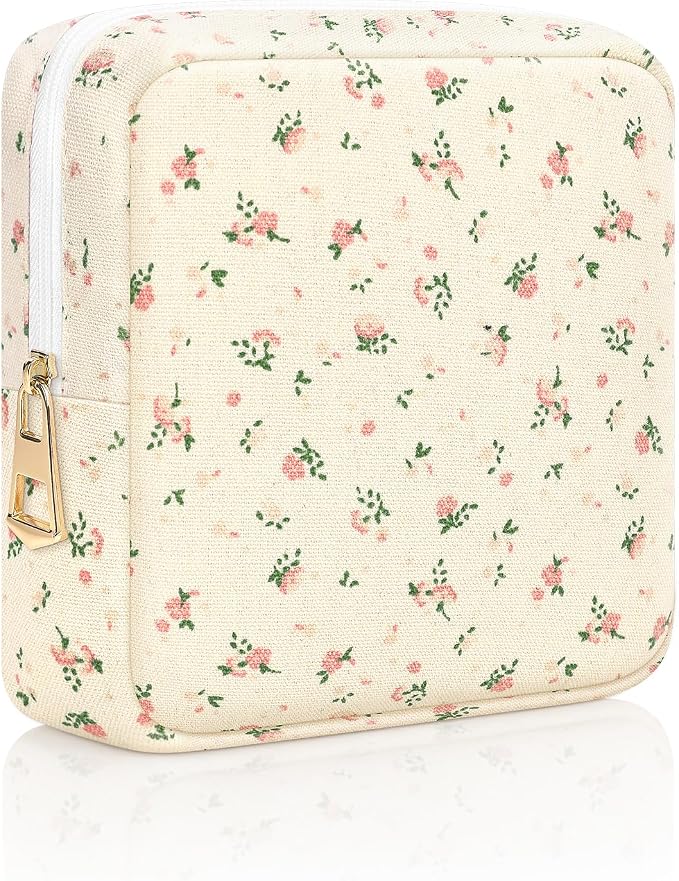 Period Pouch Discreet Sanitary Napkin Storage Bag Pad Bags | Beige, Portable, Menstrual Cup & Pad Holder, First Period Kit Storage, Feminine Bag for Women