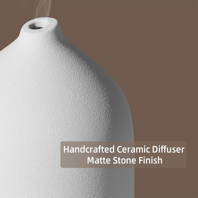 Gooamp 200ML Ceramic Essential Oil Diffuser - Ultrasonic Aromatherapy & Humidifier with 7-Color LED Lights, Auto Shut-Off, Wood Grain Base, 1H/3H/6H Timer | Scent for Home, Office, Yoga
