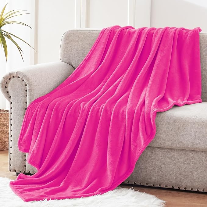 Exclusivo Mezcla Soft Large Fleece Throw Blanket for Couch, Hot Pink | 50x70 Inches, Double-Sided Brushed Flannel, Lightweight Plush Cozy Blanket for Home Decor, All Season, Machine Washable