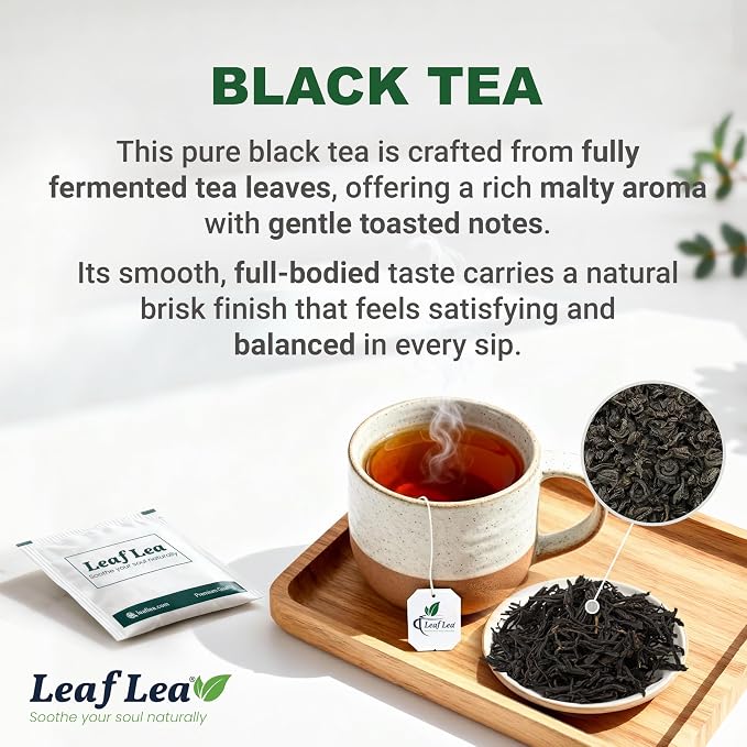LeafLea Premium Black Tea Bags, Rich Robust Loose-Leaf Style Brew, 80 Count | Smooth Naturally Caffeinated Cup, Bright Malty Body, Hot or Iced; Sugar-Free, Vegan; Foil-Sealed Freshness