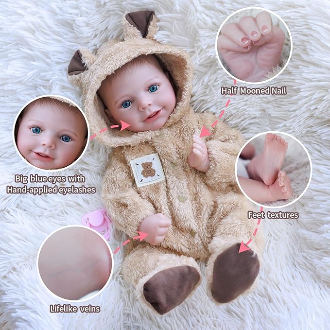 Realistic Reborn Baby Dolls - 18 Inch Lifelike Newborn Baby Doll Girl Real Life Baby Dolls Soft Full Silicone Body Gift Toy for Kids Age 3+