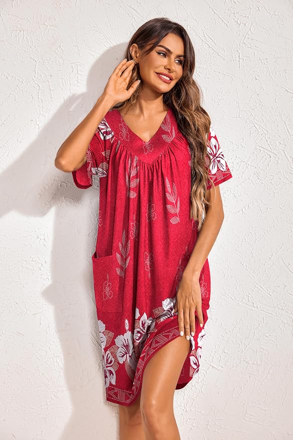 Ekouaer Womens House Dress Floral Print Nightgown with Pockets Mumu Dress