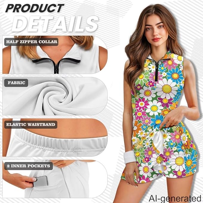 Golf Dress Tennis Dresses for Women with Built in Shorts and Pockets Sleeveless Athletic Dress Workout Dress