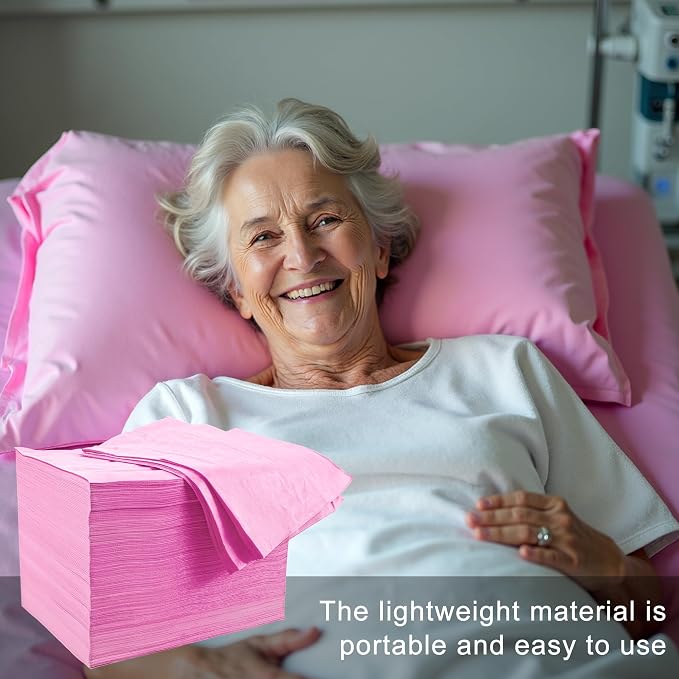 100 Pack 31" x 71" Disposable Non-Woven Massage Table Bed Covers - 2-Ply Waterproof Spa Sheets for Facial, Tattoo & Waxing.(pink 100pc)