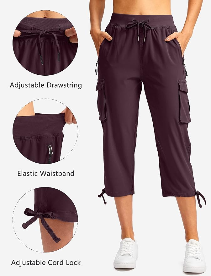 Soothfeel Women's Cargo Capris Pants with 6 Pockets Lightweight Quick Dry Travel Hiking Summer Pants for Women Casual