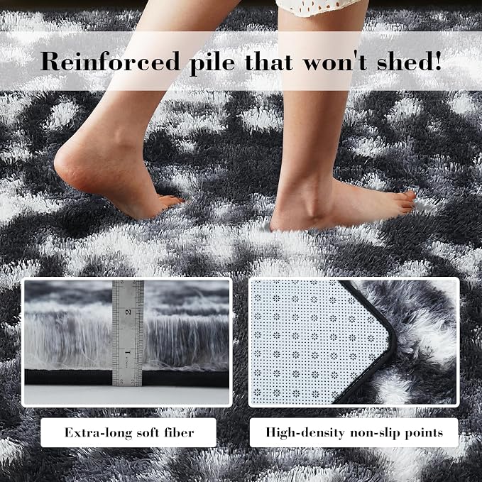 Fluffy Rug Shag Area Rug, Mottling Black 5x8 Area Rugs for Bedroom, Small Bedside Rug, Soft Fluffy Shag Entryway Throw Rugs for Living Room Bedroom Room Home Decor