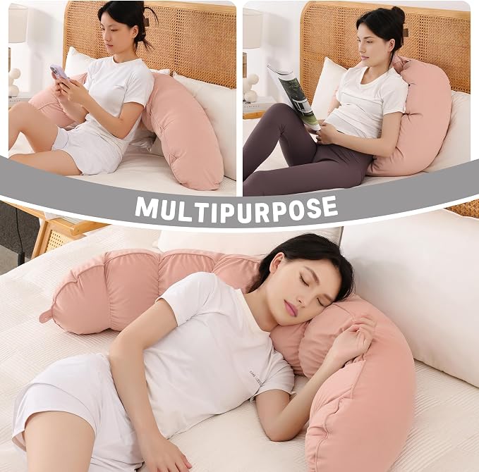 Peallow(Pat. Pend) – Long Round Body Pillow for Adults, Bolster Pillow for Sleeping, Soft and Supportive Pillow for Sleeping & Lumbar Support (Soft Pastel Pink, 59")