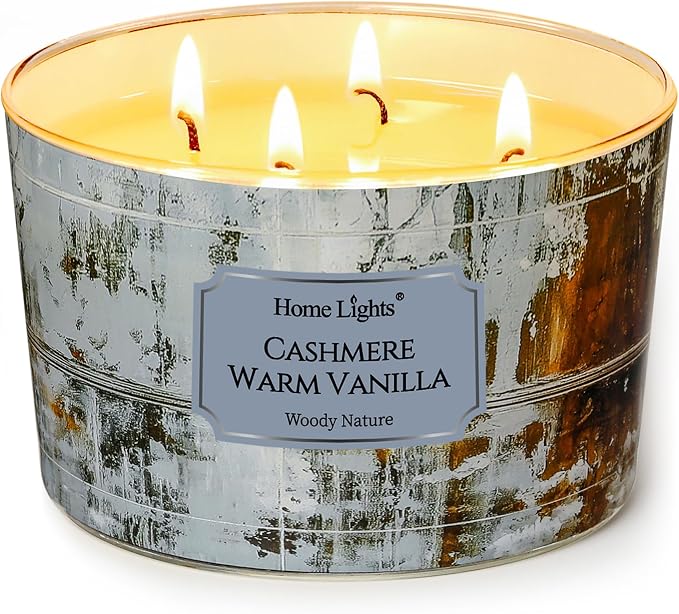 HomeLights Scented Candles for Women & Men, 18oz Candle Jars Aromatherapy 4-Wick Candle, Ideal for Industrial Chic Home Decor and Gifts, Cashmere Warm Vanilla