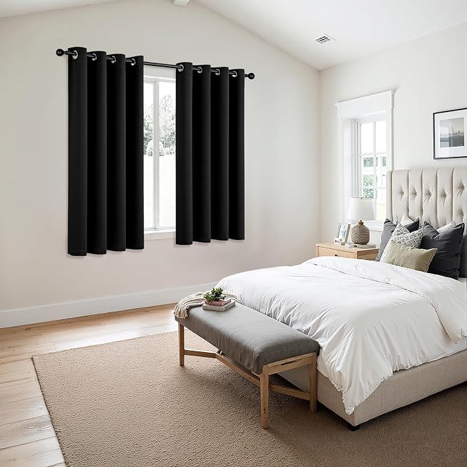 MIULEE Blackout Curtains for Bedroom 2 Panels 50 x 63 Inch Long Black | Thermal Insulated, Living Room Darkening Grommet Drapes, Noise Reducing, Light Blocking Window Treatments