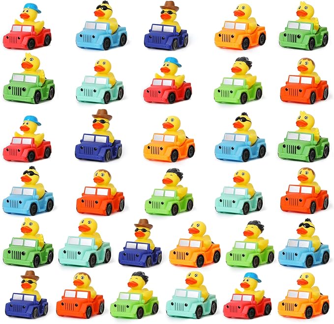 XY-WQ 32 Pack Rubber Duck for Jeeps Ducking - 3" Bulk Floater Duck for Kids - The Shape of a Vehicle - Baby Bath Toy Assortment - Party Favors, Birthdays, Bath Time, and More (8 Varieties)