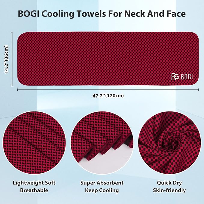 BOGI Cooling Towels for Neck and Face, Soft Breathable Cool Towel for Instant Cooling Stay Cool for Yoga, Sport, Gym, Camping, Running & More Activities