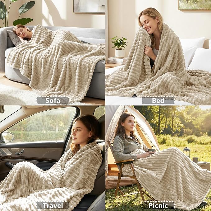 HIMEET Linen King Size Blanket for Bed, 300GSM Ribbed Fleece, 108 x 90 in | Ultra Soft Flannel, All-Season Lightweight Warmth, Generous Bed Coverage & Home Decor, Gift for Men & Women, Machine Washable