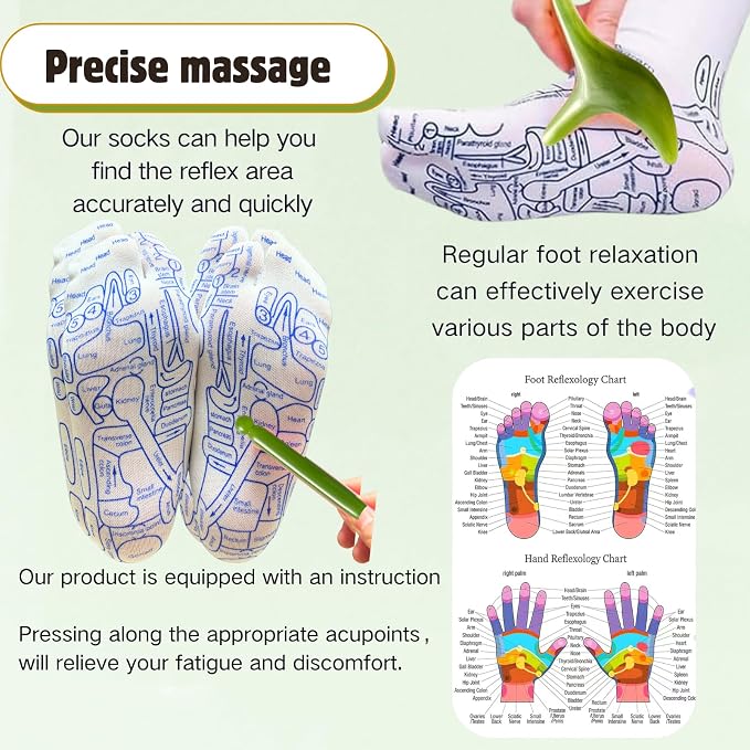 Reflexology Socks with Gloves Tools Set Foot Massage Socks with 2pc Tools Socks with Trigger Point Massage Tool Acupressure Socks Reflexology Foot Massage Socks for Women