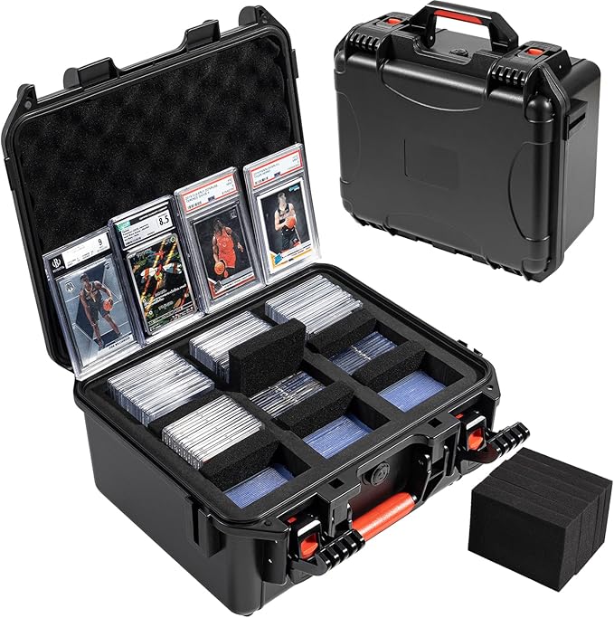 QINGUANG Graded Card Storage Box,Trading Card Case with 6 Foam Dividers,IP67 Waterproof PSA Slab Case for PSA/CSG/CGC/BGS Top Loaders Sports Cards (14.06"x11.81"x6.89")