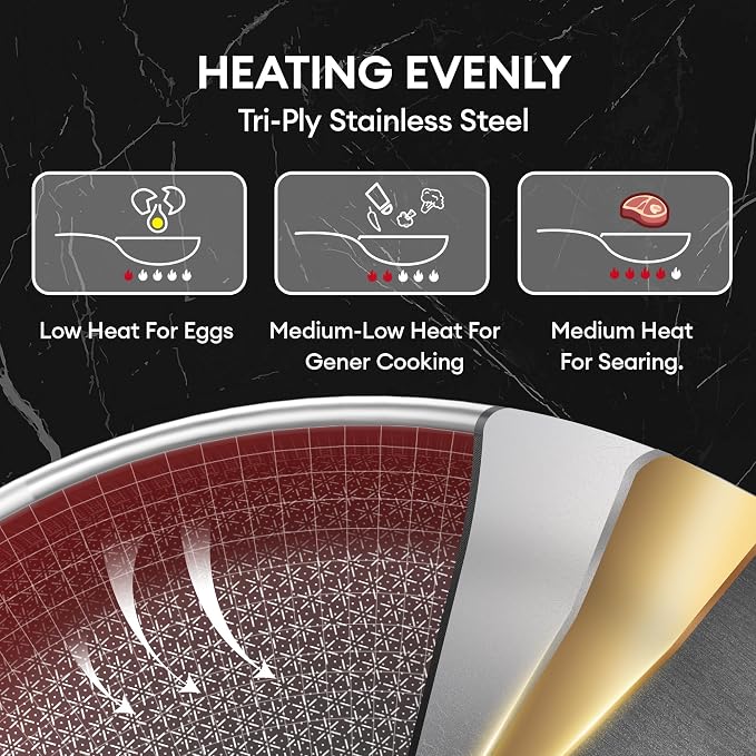 COOKER KING 11 Pcs Pots and Pans Set，Hybrid Stainless Steel Cookware Set | Non Stick, Non Toxic, PFOA Free, Oven Safe, Dishwasher Safe, Induction Compatible