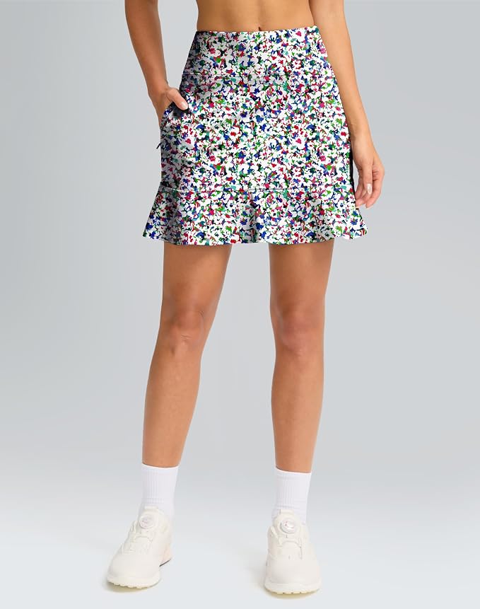 16" Golf Skorts for Women with 5 Pockets | Athletic, Tennis Skirt, High Waisted, Pickleball, Travel, Casual, Lightweight, Ruffle Summer Skirt, with Shorts