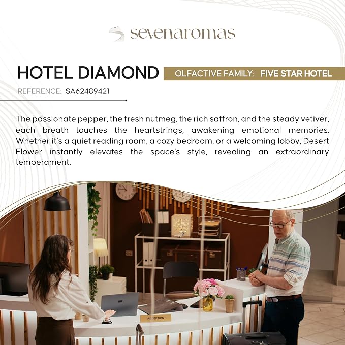 SevenAromas Hotel Diamond | 45ml 1.5oz Hotel Scent Diffuser Oil | Five Star Hotel | Bergamot, Rose & Iris | Luxury Waterless Aromatherapy
