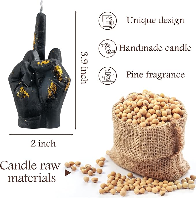 6sisc Small Middle Finger Scented Candle Black with Gold Foil Danish Pastel Room Aesthetic Decor Pine Aromatherapy Candles Natural Soy Wax Hand Gesture Fragrance Candle for Home Bedroom Decorations