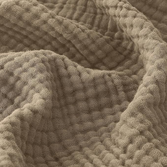EMME Muslin Blankets for Adults Throw Blanket for Couch Breathable Gauze Soft Lightweight Airy Tan Twin XL 66" x 90"