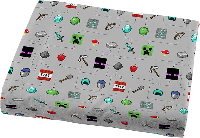 Jay Franco Kids Sheet Set with Fitted, Flat Sheets & Pillow Cover - Ultra-Soft Bedding with Pillowcase for Room Decor, Gray - Minecraft, 3 Piece Twin