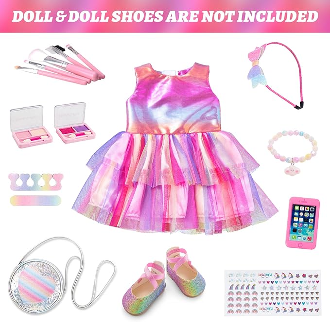 ZITA ELEMENT American 18 Inch Doll 14 Pcs Accessories Makeup Set with Dress for Generation Doll Makeup Beauty Set and Clothes for 18 Inch Doll (No Doll)