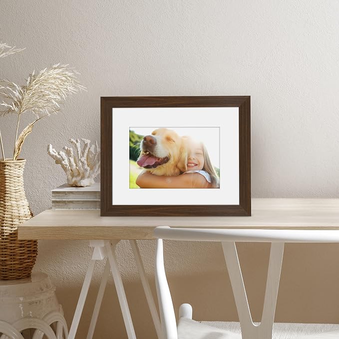 Americanflat 8x10 Picture Frame with Shatter-Resistant Glass - Use as 5x7 Frame with Mat or Display 8x10 Photo Without Mat - Signature Collection - Picture Frames for Tabletop and Wall - Walnut | Shatter-resistant glass, wall or tabletop display with i...