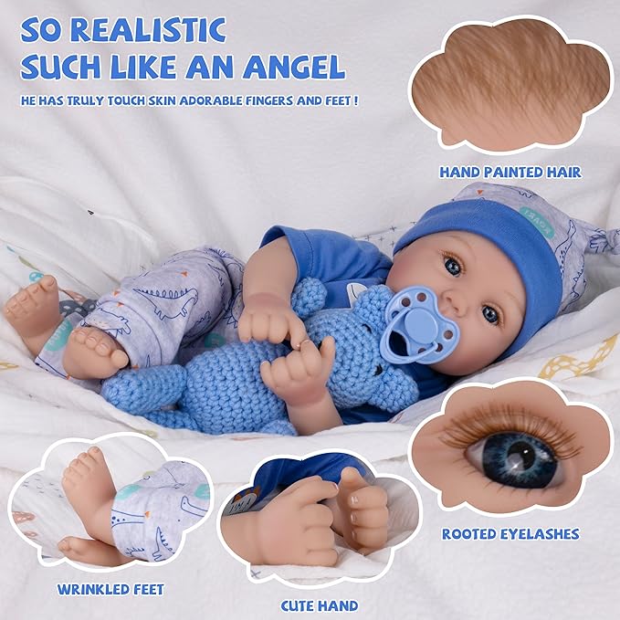 Milidool Lifelike Reborn Baby Dolls Boy - 18-Inch Baby Soft Body Realistic-Newborn Baby Dolls Cloth Body Real Life Baby Dolls with Toy Accessories for Kids Age 3 4 5 6 7 +