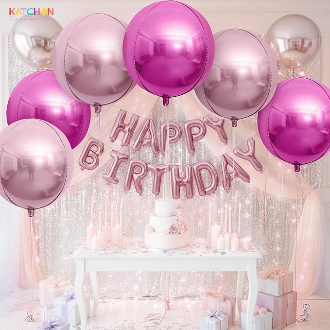 KatchOn, Pink Balloons - 22 Inch, Pack of 6 | Rose Gold Mylar Balloons for Princess Birthday Party Decorations | Valentines Balloons for Galentines Day Decorations | Baby Shower, Bachelorette Party