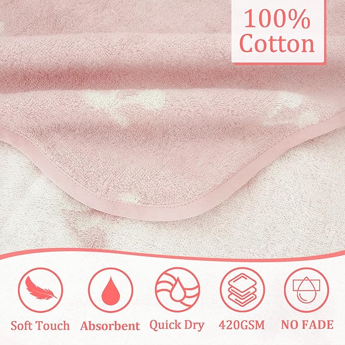 VOOVA & MOVAS Luxury Pink Cherry Baby Hooded Bath Towel - 100% Cotton,420GSM, 30.5x36 Inches,0-2Years, Super Absorbent Large Towel with Hood for Newborn,Infant,Thick, Baby Essentials,Pink Cherry