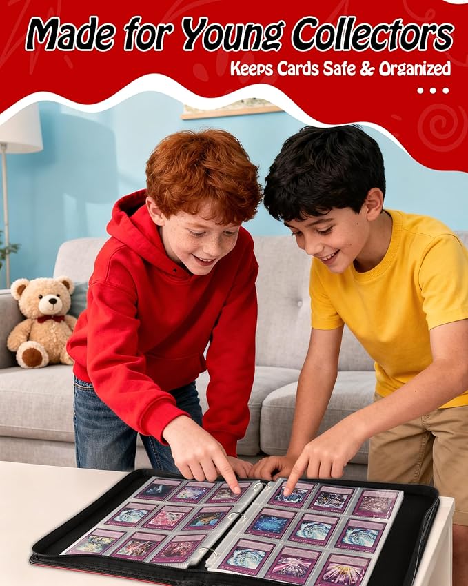 Trading Card Binder, 9-Pocket, Holds 1080 Cards, 120 Pages Side-Loading Card Album, PU Leather, Acid-Free Archival Sleeves, Durable Organizer for MTG, TCG & Sports Cards, Gift for Kids, Boys and Girls