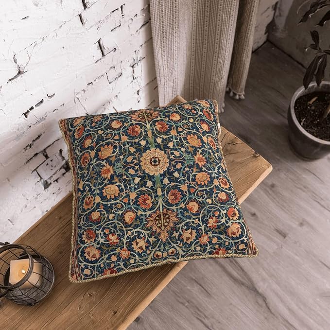 Floral Vintage Velvet Pillow Covers 18x18 In Orange Bohemian Tapestry Art Deco Throw Pillows for Couch Soft Durable Cushion Covers Pillowcase Antique Boho Flower Pillow Cases for Sofa Bed Living Room