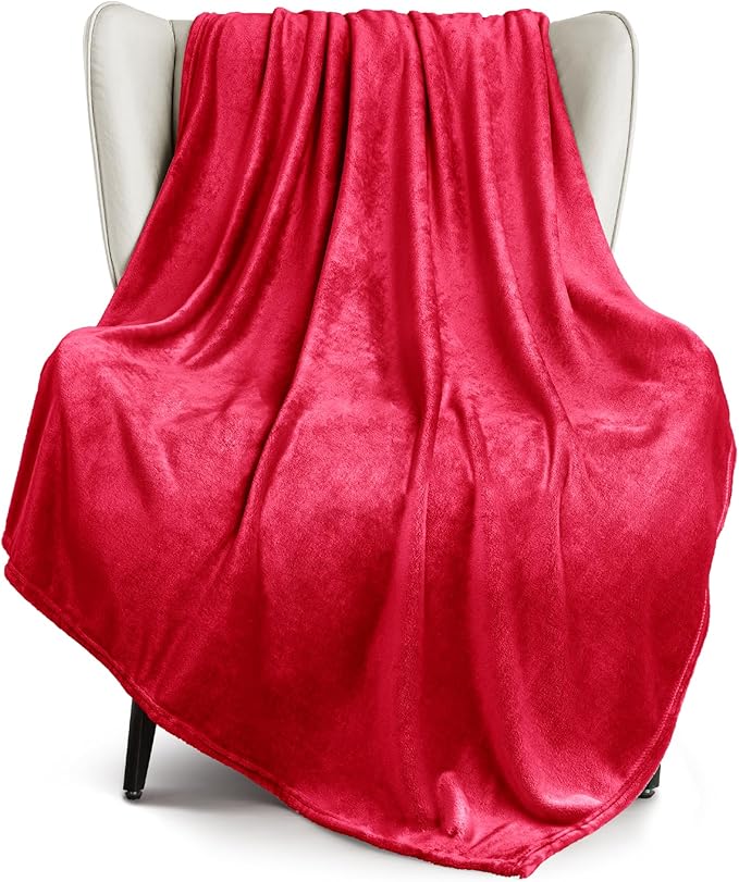 Exclusivo Mezcla Soft Large Fleece Throw Blanket for Couch, Red | 50x70 Inches, Double-Sided Brushed Flannel, Lightweight Plush Cozy Blanket for Home Decor, All Season, Machine Washable