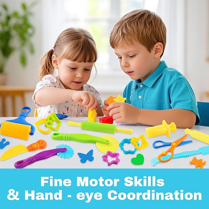 Dough Tools 15pcs Dough Tools Play for Kids Clay Accessories with Rolling Pins,Cutters,Roller,Safety Scissors,Plastic Knife