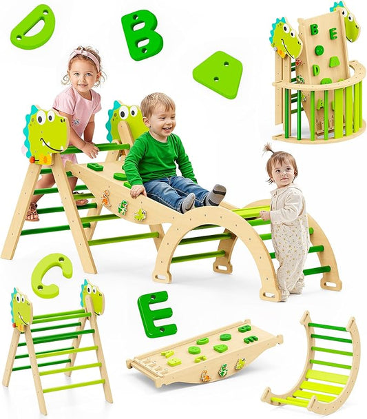 Pikler Triangle Set, 11-in-1 Montessori Climbing Toy for Toddlers, Foldable Wooden Indoor Jungle Gym & Playground Climber for Learning and Motor Skills (18 Months–7 Years)