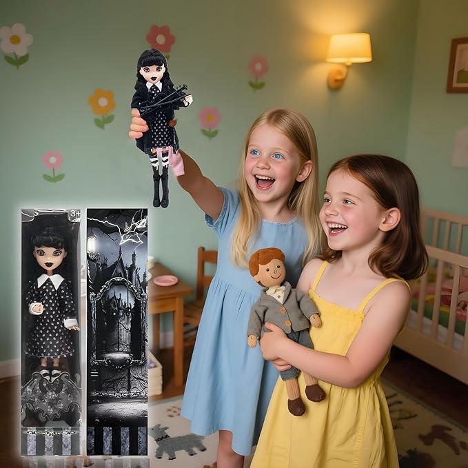 Dumwick 9'' Adams Doll with Gift Box, High Heels, Black Dress, and Hair, Perfect Christmas and Birthdays Toy Gift for Girls & Fans (NEW C)