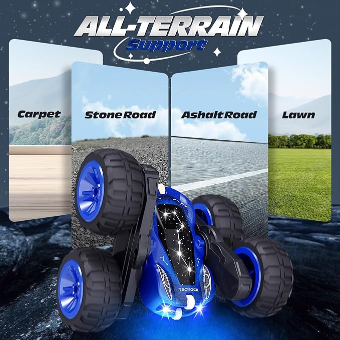 Tecnock Remote Control Car, 2.4GHz RC Cars with USB-C Easy Charging, 4WD Double Sided 360° Rotates and Flips RC Stunt Car, Toys Gift for Boys and Girls Ages 6-8, 8-12