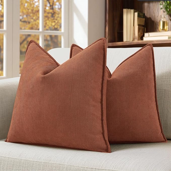 MIULEE Pack of 2 Fall Burnt Orange Euro Shams Chenille Pillow Covers 26x26 | Decorative Soft Couch Throw Pillows,Farmhouse Cushion Covers,Elegant Design for Sofa,Bed,Living Room,Summer Decor