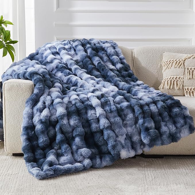Faux Fur Throw Blanket for Couch, 1000 GSM Cozy Fuzzy Fluffy Soft Plush Thick Bubble Sherpa Blanket for Sofa Bedroom Living Room, Mothers Day Birthday Gifts for Women Home Decor