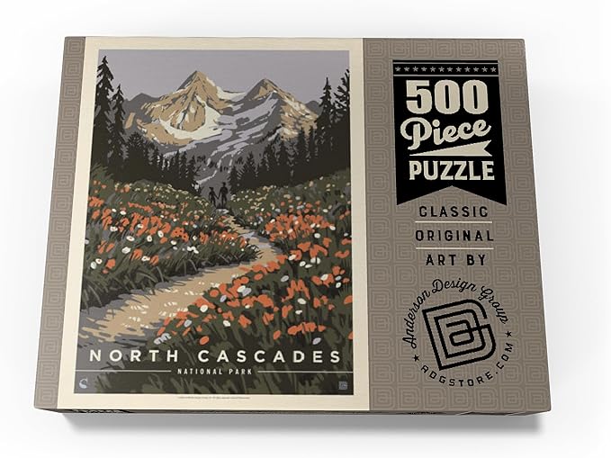 MyPuzzle North Cascades National Park: Summer Hike, Vintage Poster - Premium 500 Piece Jigsaw Puzzle for Adults