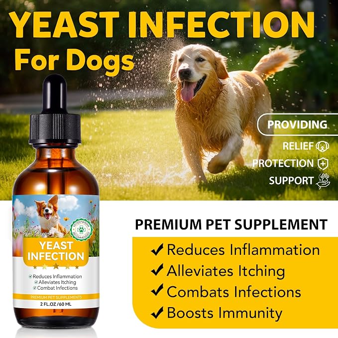 Yeast Infection Treatment for Dogs, Natural Dog Yeast Infection Relief for Itchy Skin & Ear, with Multivitamins Probiotics, Bacon Flavor Liquid Supplement for All Breeds, 2 FL OZ ﻿