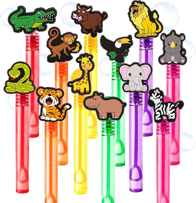 Jungle Safari Party Favors for Kids – 24PCS Animal-Themed Bubble Wands, Great for Birthday Supplies, Pinata Fillers, Goodie Bags & Classroom Rewards