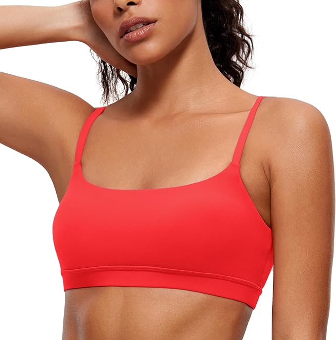 CRZ YOGA Butterluxe Adjustable Spaghetti Strap Sports Bras for Women - Scoop Neck Wireless Padded Yoga Workout Crop Top