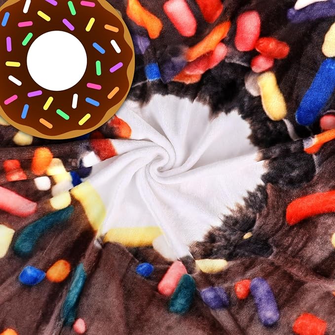 SeaRoomy 71 in Chocolate Donut Blanket, Funny Food Blanket, Double Sided | White Elephant Gifts, Gag Gifts For Teen Boys & Girls, Novelty Christmas Birthday Presents, Double Sided, Soft Flannel