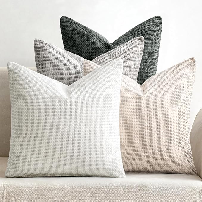 MIULEE Soft Decorative Chenille Pillow Covers Gray 20x20 Pack of 4 | Minimalist Home Decor, Layered Gray Collection, Couch Throw Pillows, Farmhouse Boho Cushion Covers for Sofa Bed Living Room