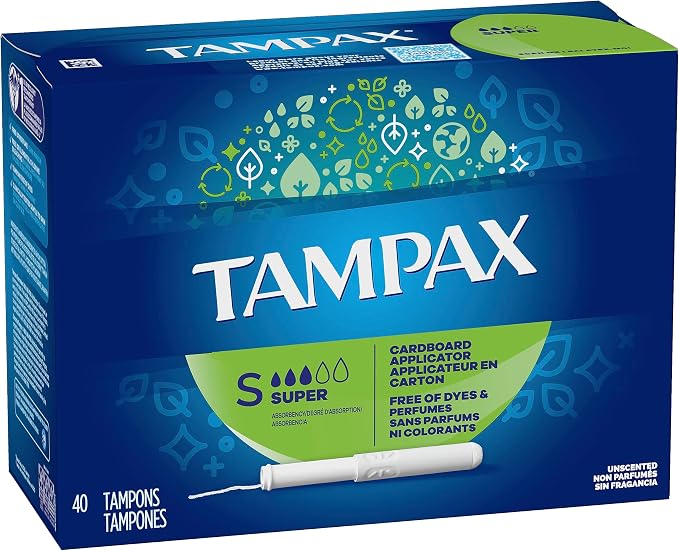 Tampax Tampons, Super Absorbency | Cardboard Applicator | Leakguard Skirt | Unscented | 40 Count Pack