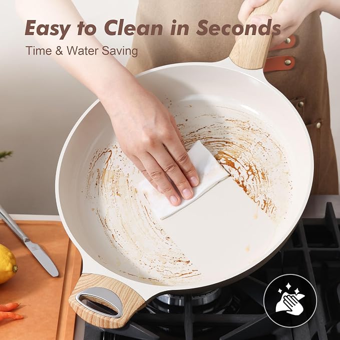SENSARTE 12.5inch Ceramic Nonstick Frying Pan Skillet, Taupe | Healthy Ceramic Coating Omelette Pan, Non-toxic Kitchen Cooking Chef's Pan, PFOA/PFAS/PTFE Free, Induction Compatible