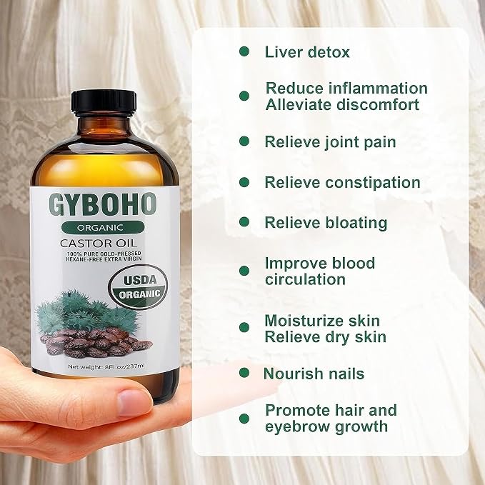 60Pcs Castor Oil Patches with 8oz Castor Oil Organic Cold Pressed | USDA Certified Organic Castor Oil,60Pcs Castor Oil Patches for Belly Button,Stomach, Back,Neck,Convenient Castor Oil Pack